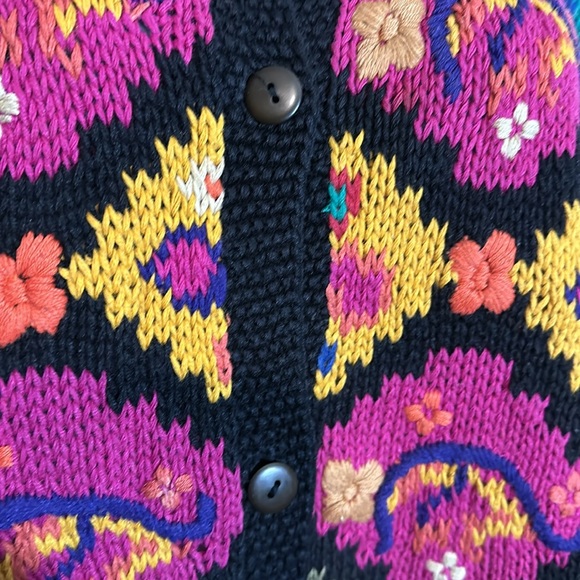 Ormond Shops Vintage Black Floral Embroidered Loose Knit Cardigan Sweater Small - Picture 8 of 15